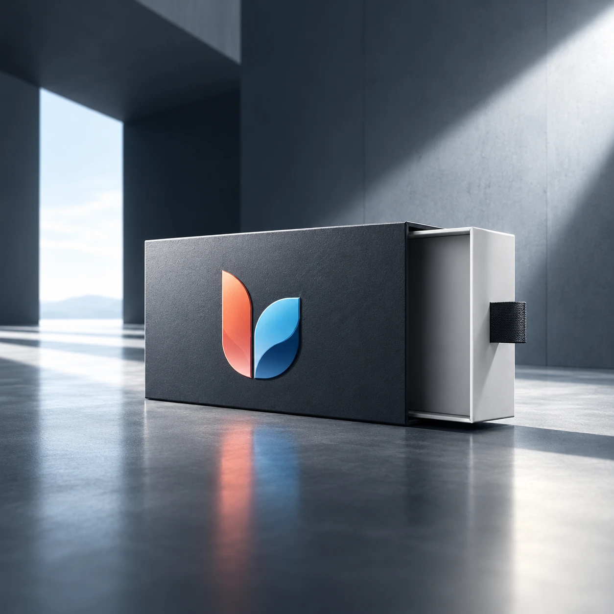 Sliding drawer packaging with logo